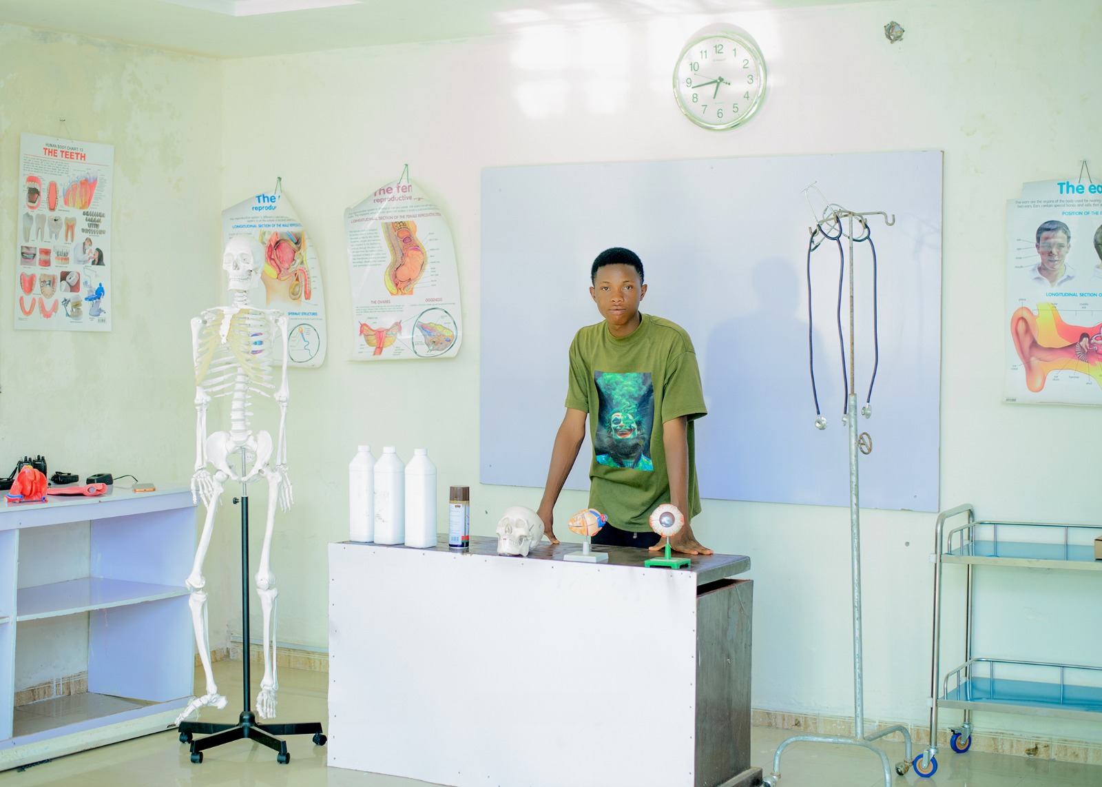 A student at the demonstration bench in the college laboratory